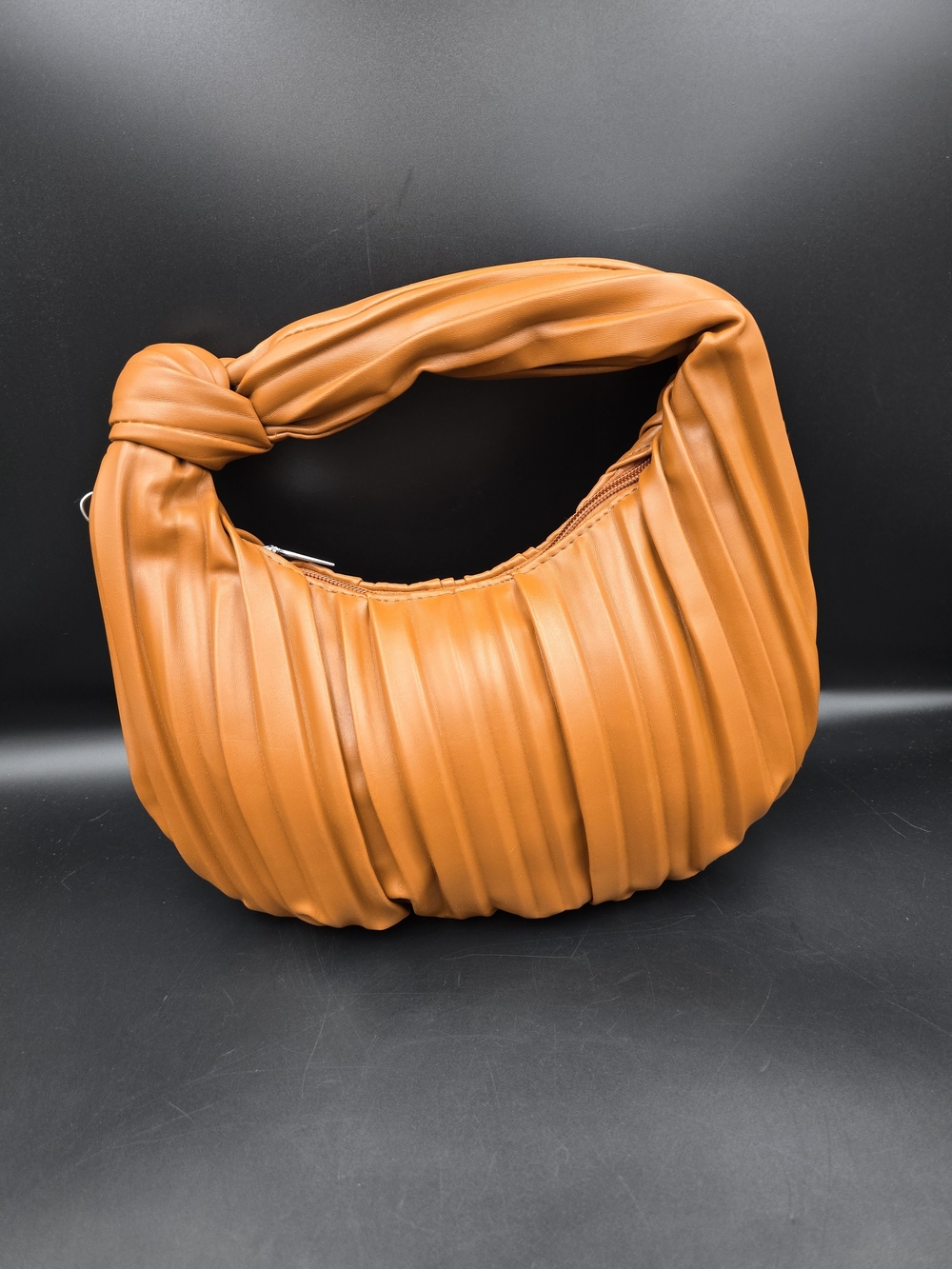Knotted Pleated Shoulder Bag in Orange